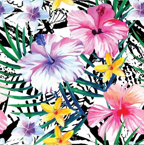 Exotiska tropiska blommor akvarell sömlös bakgrund — Stock vektor