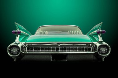 Nane arkaplanda ve izole edilmiş klasik bir Amerikan arabasının arkası.