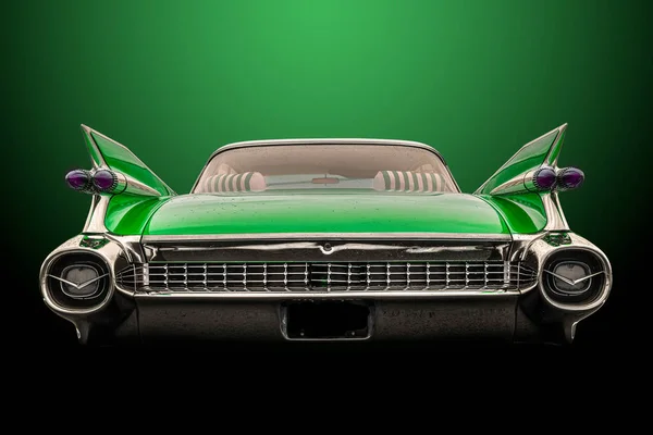 Face Arrière Une Voiture Américaine Classique Vert Isolée Sur Fond — Photo