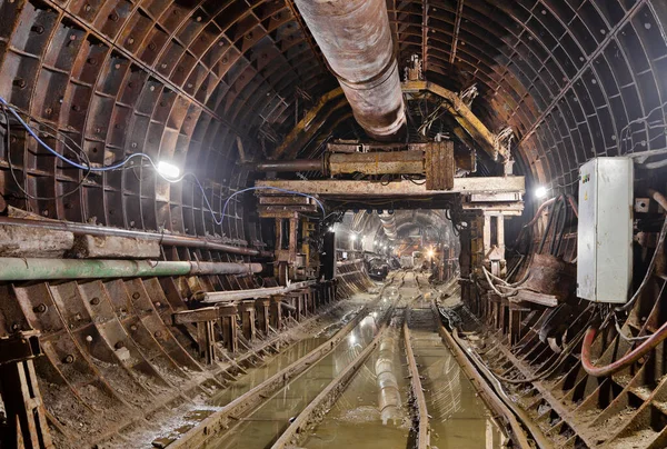 Subway Tunnel Construction Deep Metro Line Construction Old Mine Construction — 스톡 사진