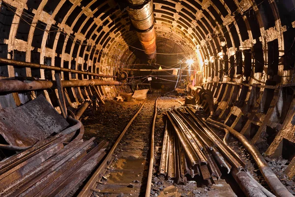 Abandoned Subway Tunnel Construction Deep Metro Line Construction Old Mine — 스톡 사진