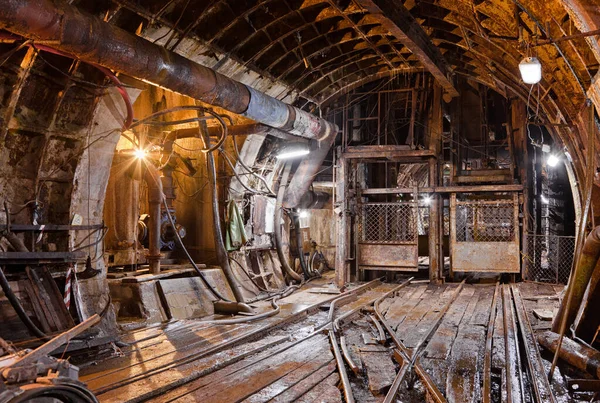 Abandoned Subway Tunnel Construction Deep Metro Line Construction Old Mine — 스톡 사진