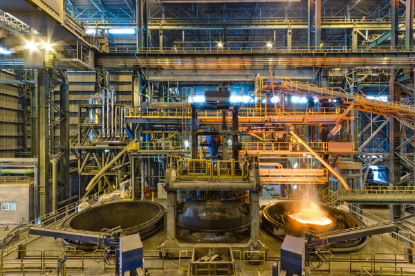 Steel production at the metallurgical plant