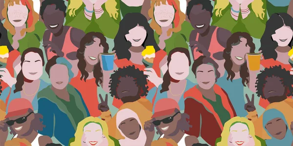 Seamless pattern with various girls. Girls of different nationalities.