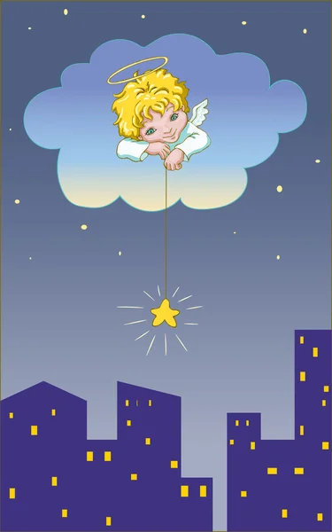 Noche estrellada de Angel — Vector de stock