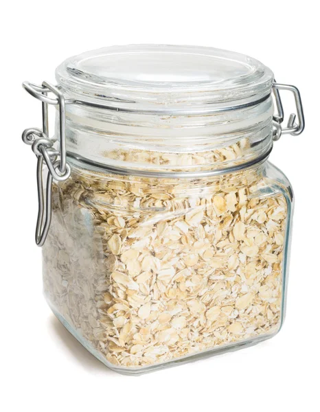 İzole üzerinde beyaz yulaf gevreği Cam Kavanoz