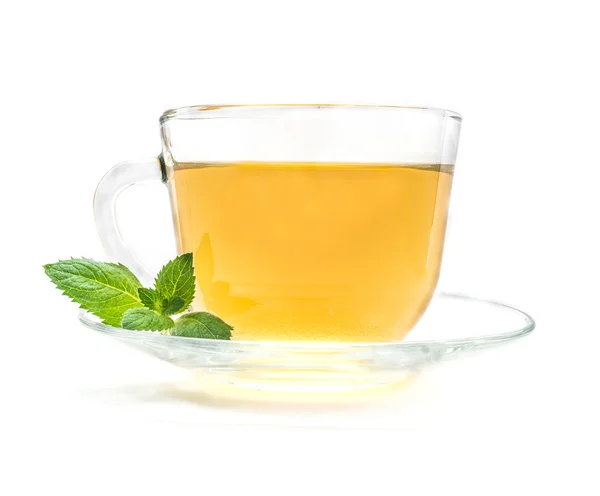 Cup of green chamomile tea with mint — Stock Photo, Image