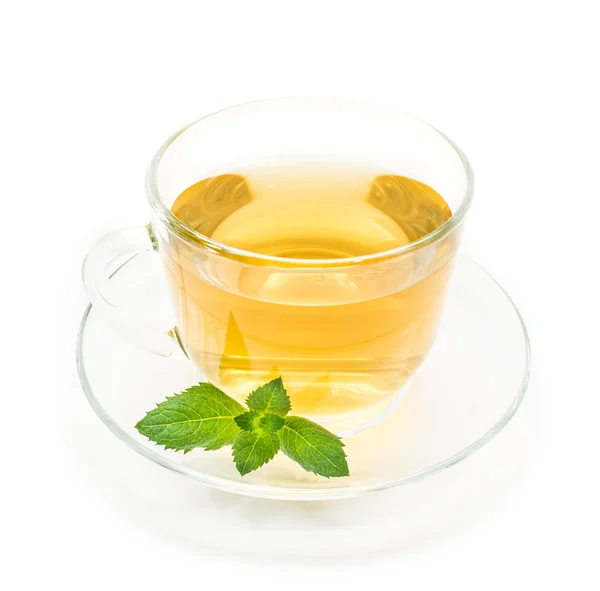 Cup of green chamomile tea with mint — Stock Photo, Image