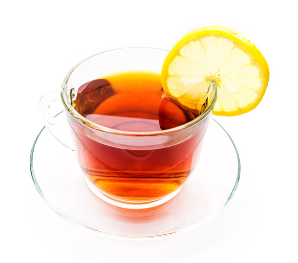 Transparent cup of lemon tea