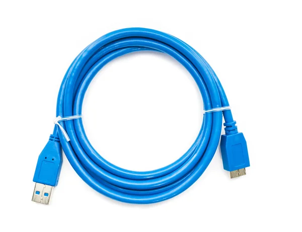 Blå kabel usb till microusb 3 — Stockfoto