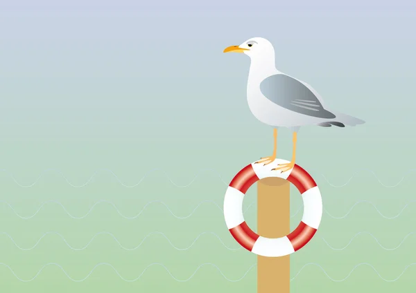 Seagull and lifebuoy vector illustration — Stock Vector