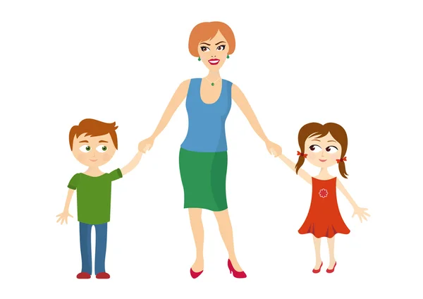 Mother hold children's hands — Stock Vector