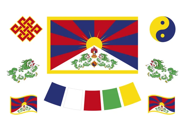 Bandeira e símbolos tibetanos — Vetor de Stock