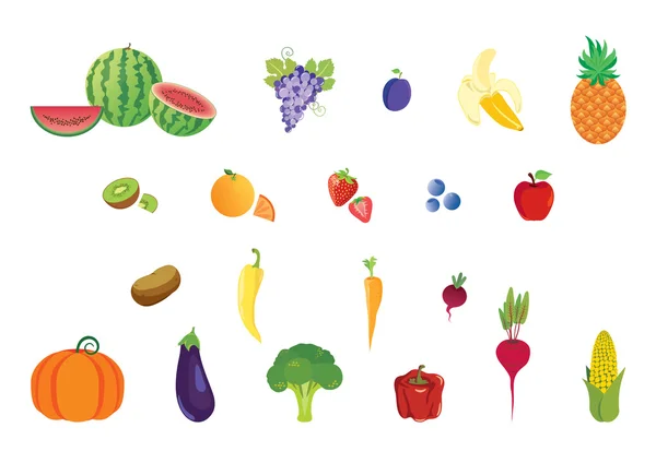 Conjunto de iconos de frutas y verduras vector — Vector de stock