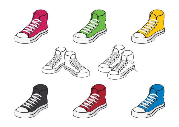 不同颜色的运动鞋图标集向量 — 图库矢量图片