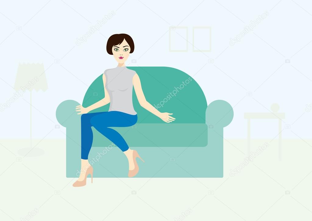 Woman sitting on the couch vector
