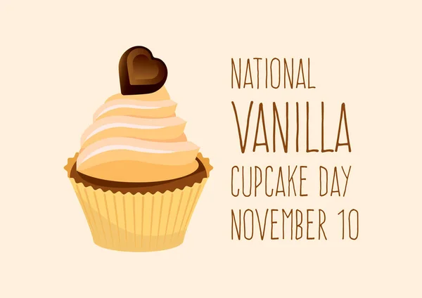 National Vanilla Cupcake Day Vector Vanilla Cupcake Chocolate Heart Icon — Stock Vector