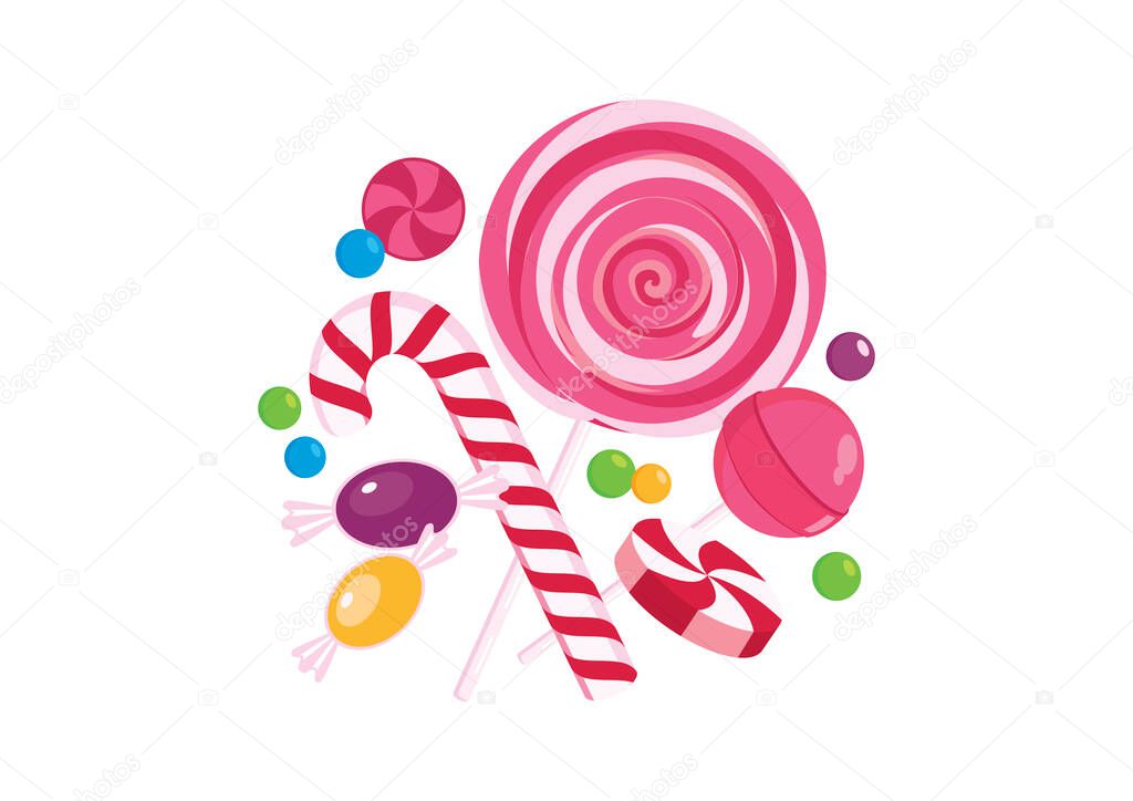 Pile of colorful candy icon vector. Different types of candies icon set. Candy collection vector. Pile of sweets icon isolated on a white background