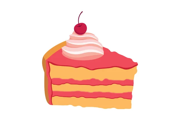 Kuchenstück Mit Schlagsahne Und Kirschlikör Scheibe Eines Rosafarbenen Dessertvektors Ikone — Stockvektor