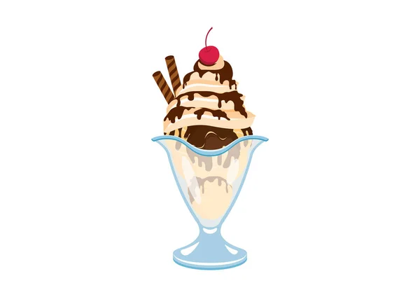 Мороженое Взбитыми Сливками Шоколадной Глазурью Вишней Верхнем Векторе Икона Мороженого — стоковый вектор