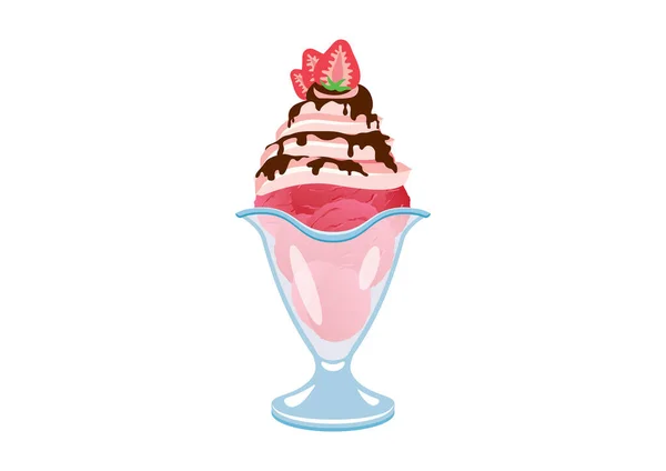 Strawberry Ice Cream Sundae Icon Vector Ice Cream Sundae Whipped — Stock Vector