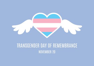 Transgender Day of Remembrance vector. Transgender flag in heart shape vector. Heart shape with wings icon. Heart for victims of transphobia vector. Transgender Day of Remembrance Poster, November 20. Important day clipart
