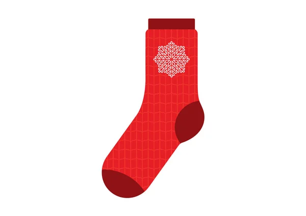 Red Sock Snowflake Icon Vector Red Sock Christmas Pattern Knit — Stock Vector