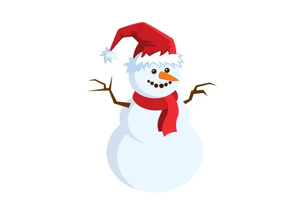 Sneeuwman Met Rode Sjaal Kerstman Hoed Icoon Vector Vrolijke Sneeuwpop — Stockvector