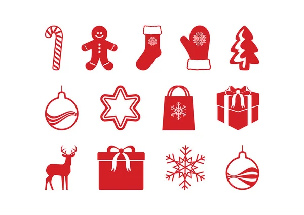 白い背景ベクトルに隔離されたクリスマスの赤いアイコン クリスマスレッドホワイトアイコンセットベクトル Xmasシンプルな赤いアイコンセット クリスマスのシンボルの大きなコレクションベクトル — ストックベクタ