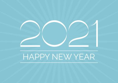 Mavi arkaplan vektörüne yeni yılınız kutlu olsun. Mutlu yıllar 2021. Mavi arka plan işareti. Minimalist Yeni Yıl 2021 Poster Vektörü