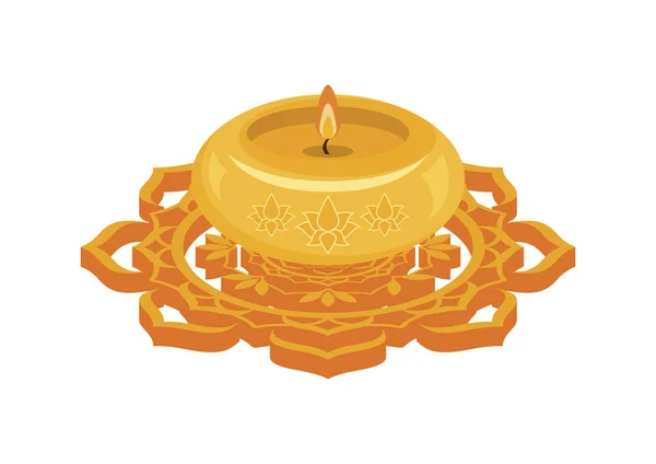 Vela Decorativa Amarela Mandala Isolado Vetor Fundo Branco Vetor Ícone — Vetor de Stock