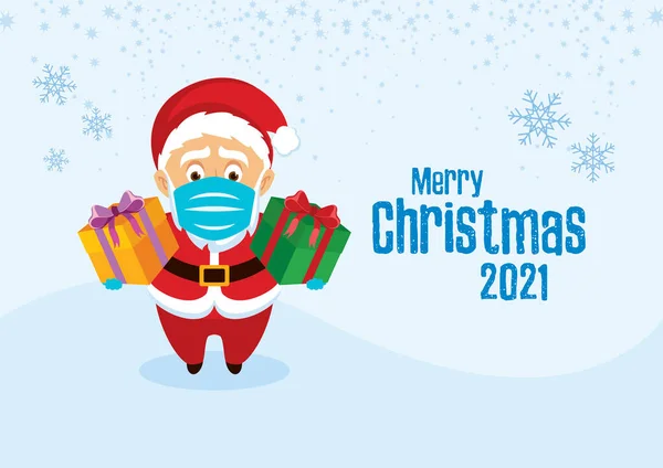 Feliz Natal 2021 Cartão Saudação Com Papai Noel Vestindo Máscara —  Vetores de Stock