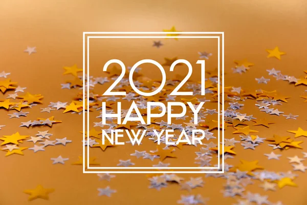 2021 Ευτυχισμένο Νέο Έτος Χρυσό Πλαίσιο Φόντου Χρυσά Αστέρια Στοκ — Φωτογραφία Αρχείου