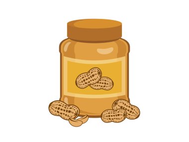 Fıstık ezmesi kavanozu ve fıstık ikonu vektörü. Beyaz arka planda izole edilmiş bir kavanoz fıstık ezmesi ikonu. Amerikan lezzet ikonu