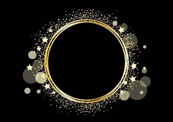 黒の背景ベクトルに金色の光沢のある抽象的なラウンドフレーム ゴールデンお祝いの背景ベクトルイラスト テキストのためのコピースペースと豪華な金の輝くフレームの背景 — ストックベクタ