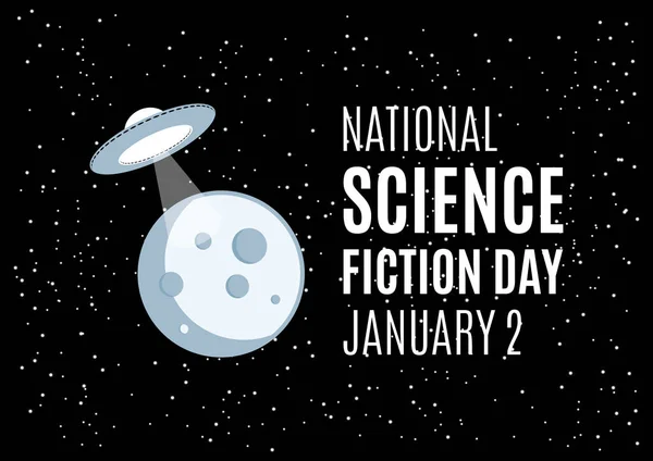 Nationale Science Fiction Day Vector Ruimteschip Met Maanvector Ufo Ruimte — Stockvector