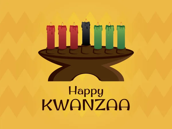 Happy Kwanzaa Zeichen Mit Kinara Leuchter Vektor Kinara Kerzenhalter Mit — Stockvektor
