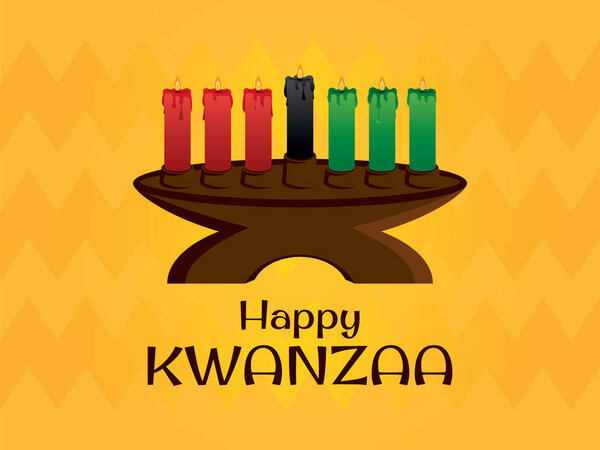 Счастливого знака Кванзы с вектором подсвечника кинары. Держатель подсвечника Кинара с семью векторами горящих свечей. Культурный праздник афроамериканцев. Важный день