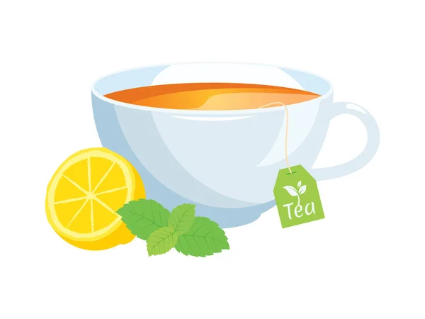 Taza Blanca Con Limón Menta Vector Icono Fresco Vector Taza — Vector de stock