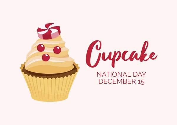 National Cupcake Day December Vector Illustration 바닐라 케익에 크리스마스 아이콘 — 스톡 벡터