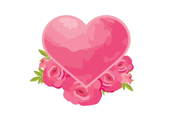 Acuarela Corazón Rosa Con Hermosas Rosas Rosas Vector Icono Forma — Vector de stock