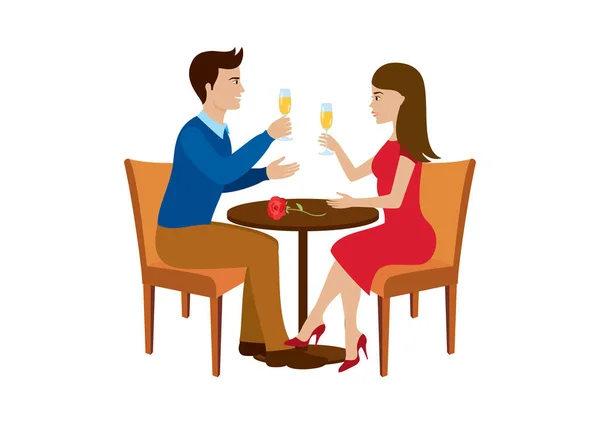 Beautiful Loving Couple Toasting Champagne Icon Vector Young Couple Having — Stock Vector