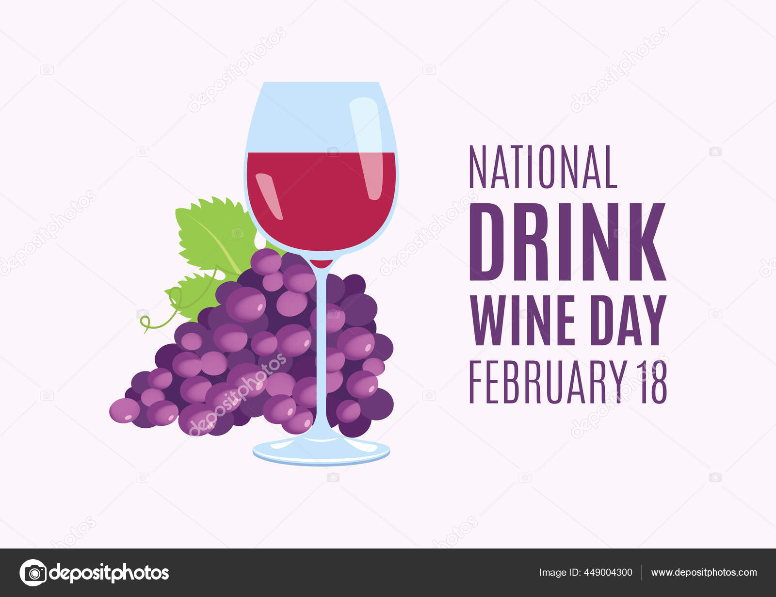 National Drink Wine Day Vector Glass Red Wine Grapes Vector Stock