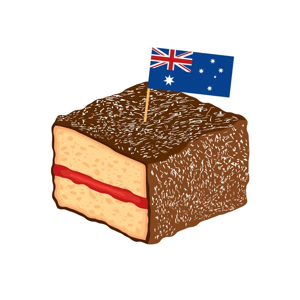 Bolo Lamington Com Vetor Ícone Bandeira Australiana Delicioso Vetor Sobremesa — Vetor de Stock