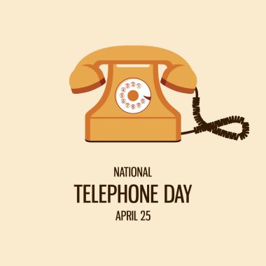 Ulusal Telefon Günü vektörü. Eski turuncu sabit hat telefon ikonu vektörü. Klasik turuncu telefon vektörü. Telefon Günü Posteri, 25 Nisan. Önemli bir gün.