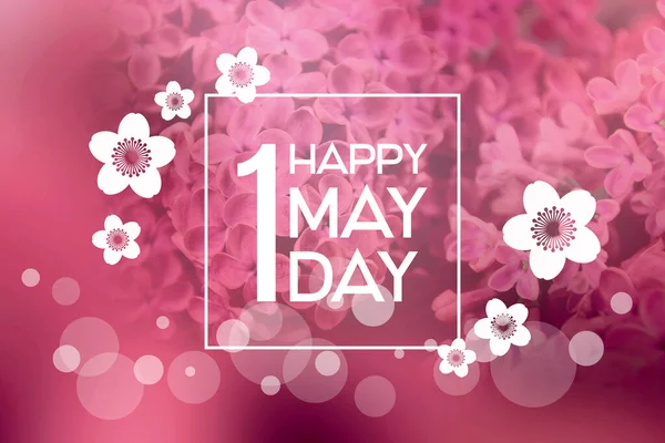 Happy May Day Stock Fotky May Day Přání Kvetoucími Květinami — Stock fotografie
