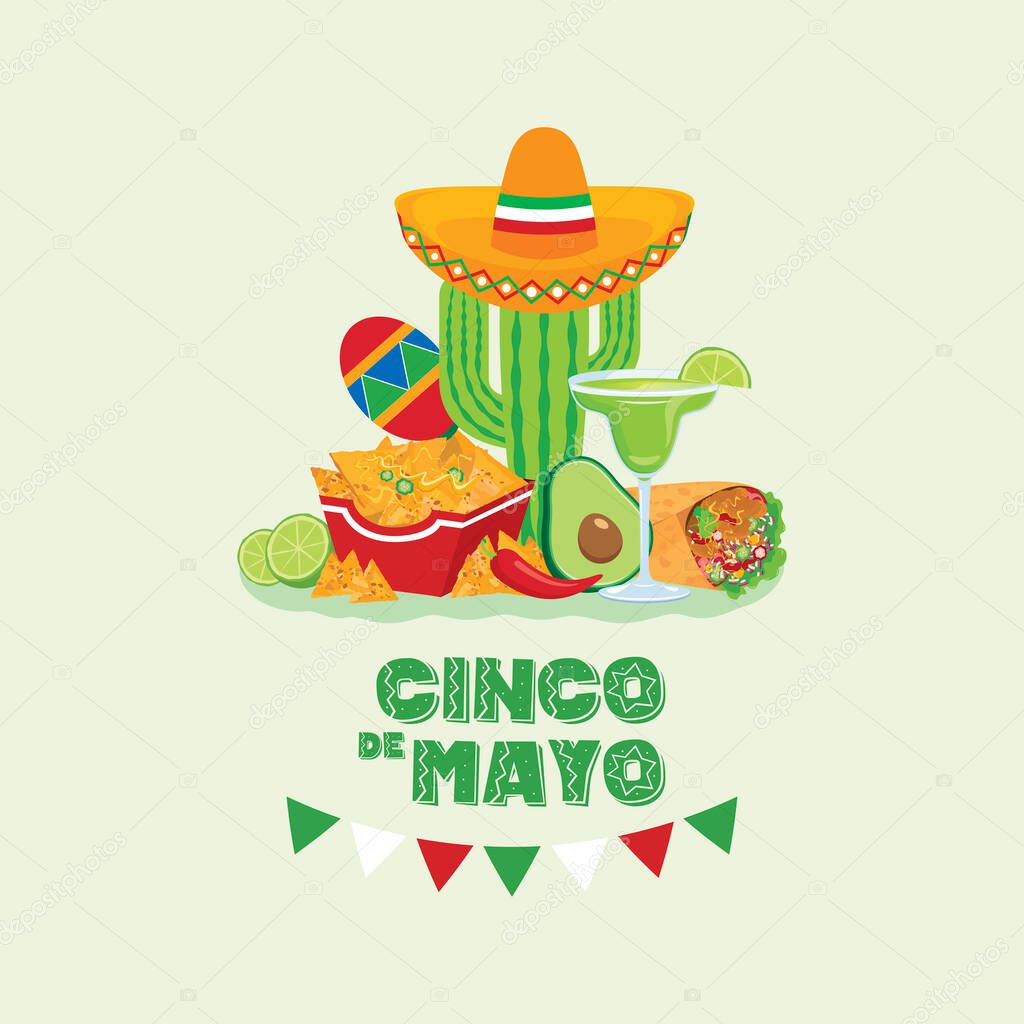 Cinco de Mayo Mexican holiday with Mexican food and drink vector. Mexican culture icon set vector. Cinco de Mayo Poster, May 5. Important day