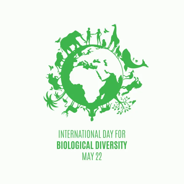 国际生物多样性日病媒 地球上有动植物图标 绿色行星地球矢量 野生动物的轮廓矢量 环境概念 生物多样性日海报 5月22日 重要的一天 — 图库矢量图片