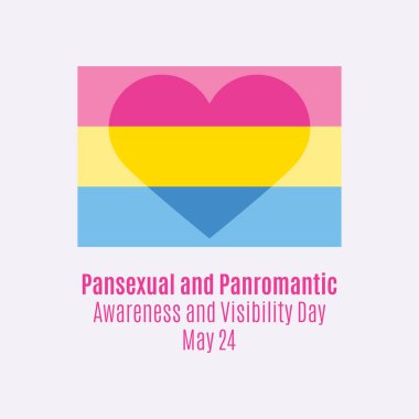 Panseksüel ve Panromantik Farkındalık ve Görüş Günü vektörü. Kalp şekli vektörlü panromantik bayrak. Panseksüel ve Panromantik Görüş Günü Posteri, 24 Mayıs. Önemli bir gün.