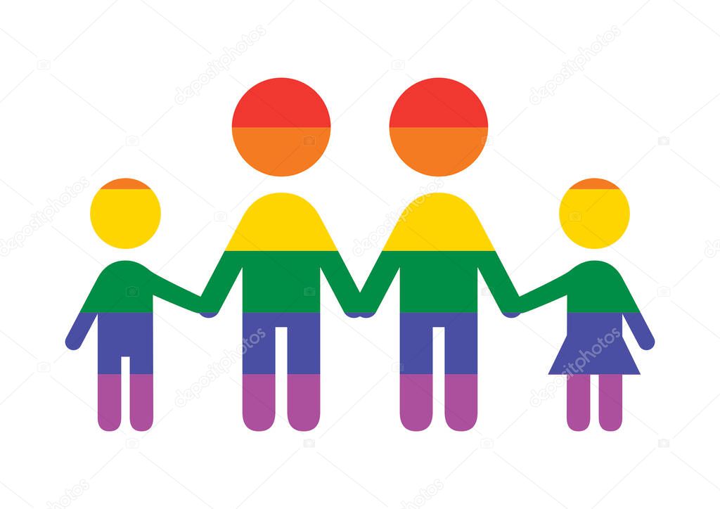 Abstract rainbow family holding hands vector. Rainbow family holding hands vector. Group of rainbow people abstract icon vector. Colorful people figures standing in a row vector. LGBT symbol clip art